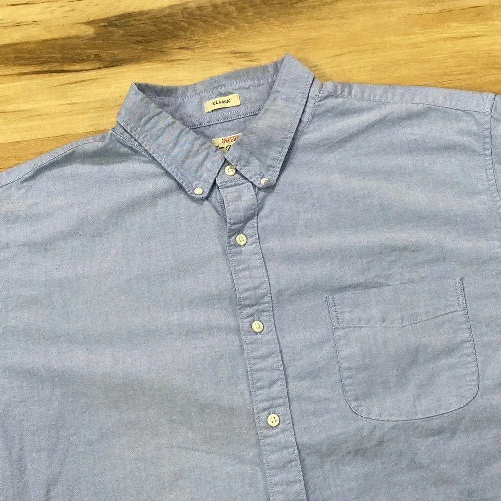 J. Crew Button Down Shirt XXL Short Sleeve Oxford Cotton Classic Fit Blue